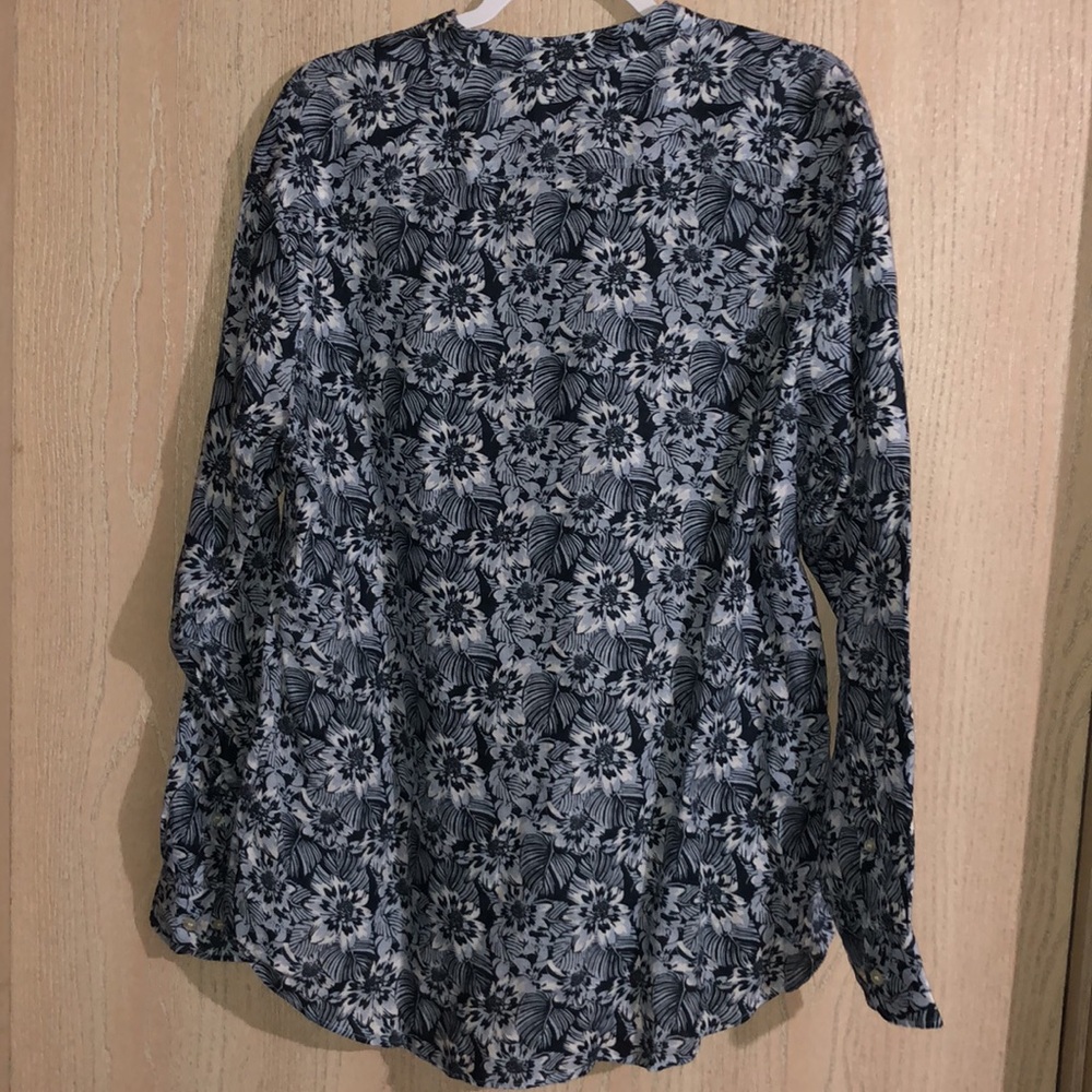 Murano Blue & White Floral Linen Long Sleeve Button Down Shirt L - Picture 6 of 7